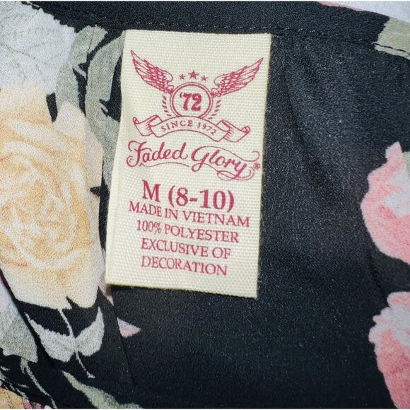 Faded Glory Floral Open-shoulder Long Sleeves Blouse M (8-10) Black Polyester - Picture 3 of 3